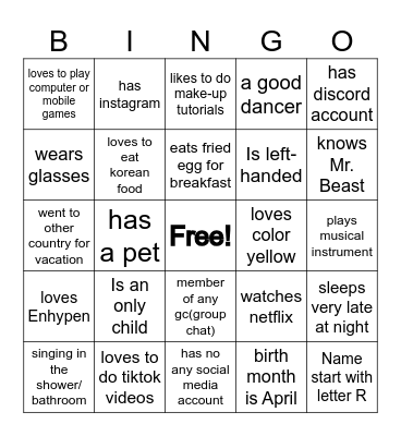 I Want To Know You More! Bingo Card