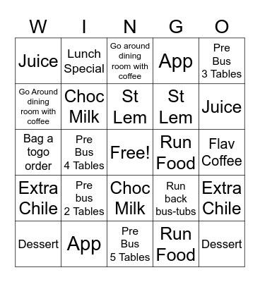 WIngo Bingo Card