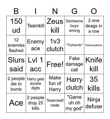 CSGO Bingo Card