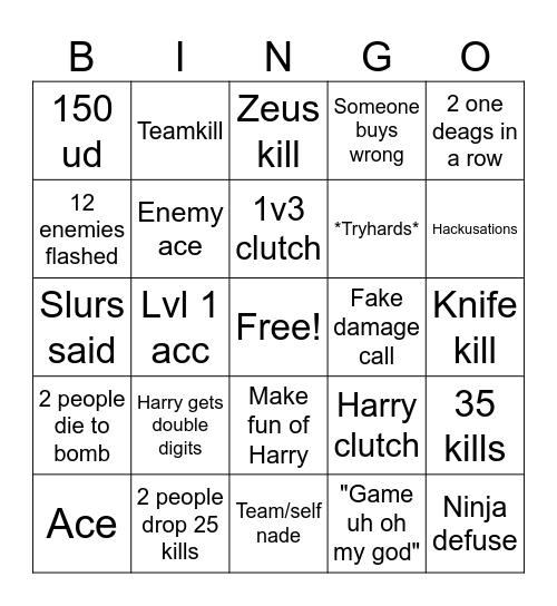 CSGO Bingo Card