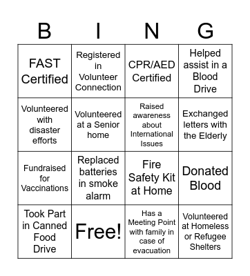 Red Cross Bingo Card