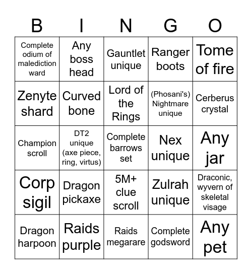 OSRS Bingo Card