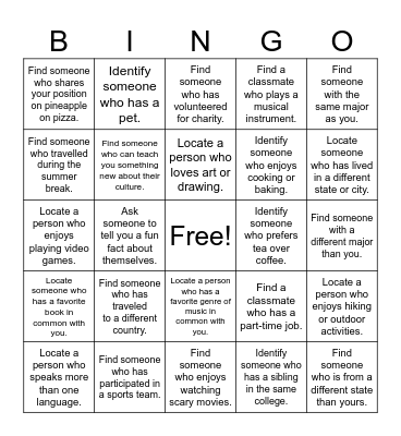 NATS 1142 HUMAN BINGO! Bingo Card