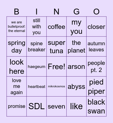 yey Bingo Card