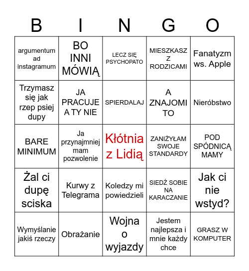 WOJNA LIDIO-PAWLANA Bingo Card