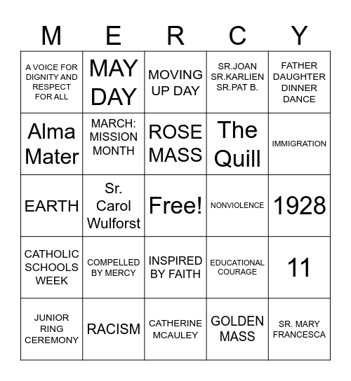 Spirit of Mercy Bingo Card