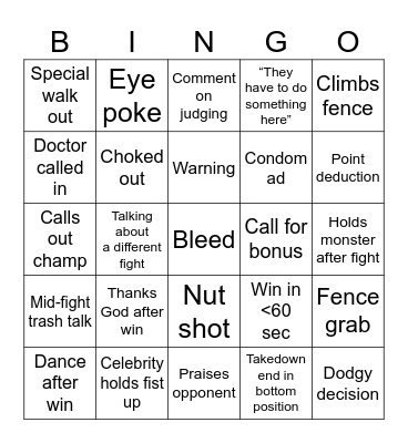 Ufc bingo Card