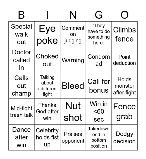 Ufc bingo Card