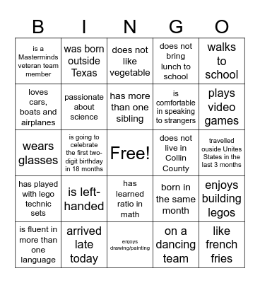 Find a teamate who.... Bingo Card