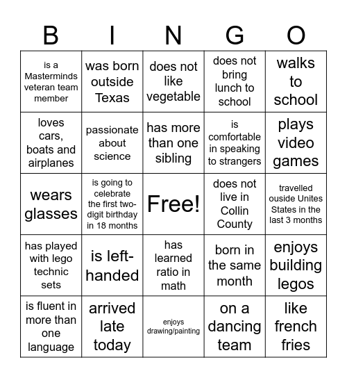 Find a teamate who.... Bingo Card