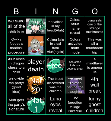 Forgotten Sanctuary: Session 2 Bingo Card