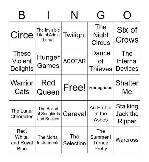 Booktalk Bingo Card