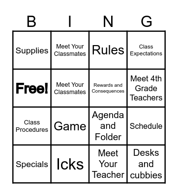 All About our Fourth Grade Class Bingo Card