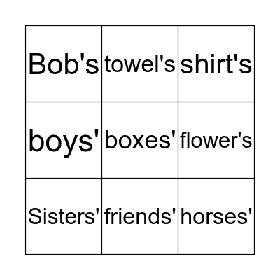 Possessive apostrophes Bingo Card