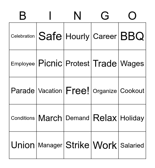 Labor Day Bingo! Bingo Card