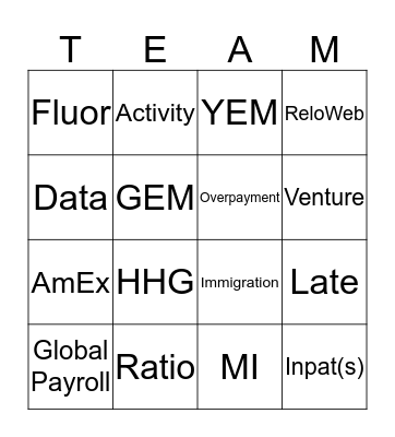 Fluor All Team Meeting Bingo Card