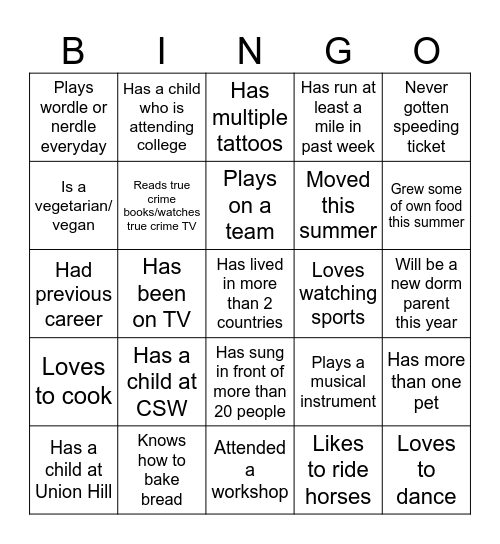 Faculty-Staff Bingo (Find someone who...) Bingo Card