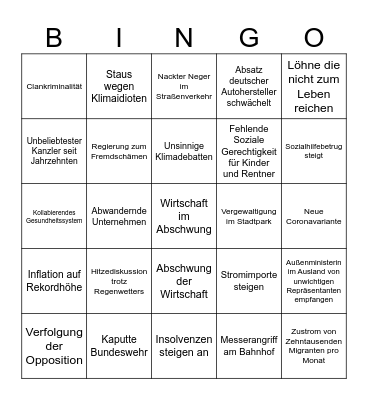 Bingo Deutschland 2023 Bingo Card