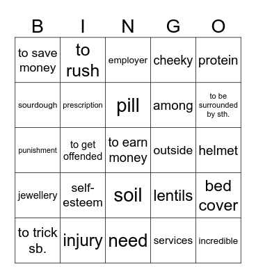 Vocabulary Revision Bingo Card