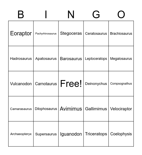 Dinosaur Name Bingo Card