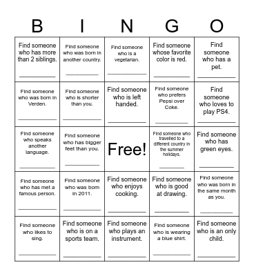 Find Someone Who Bingo Card