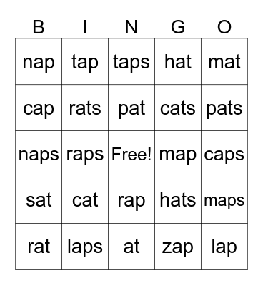 at/ap Words Bingo Card