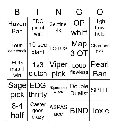 EDG V LOUD Bingo Card