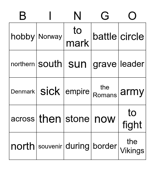 England now and then Bingo Card