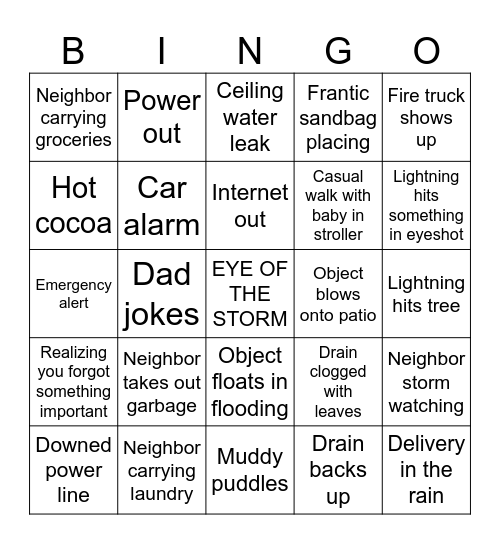 Hurricane Hilary Bingo Card