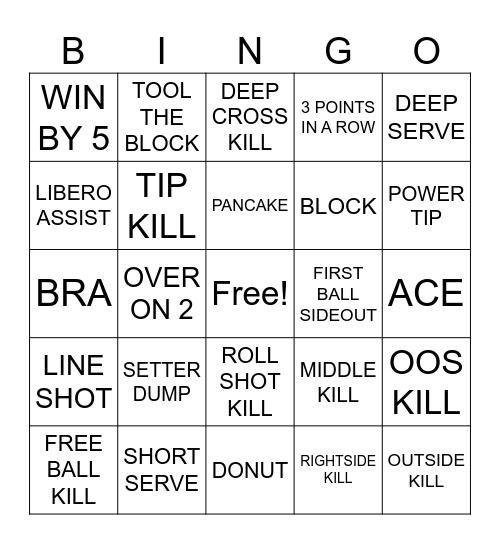 VOLLEYBALL Bingo Card