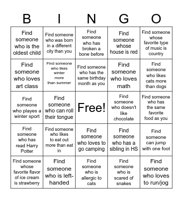 Get to Know Each Other Bingo Card