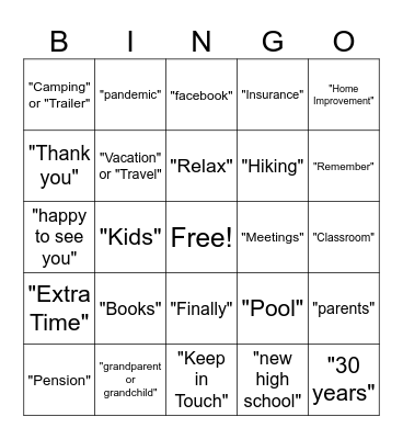 HCPS Retirees Bingo Card