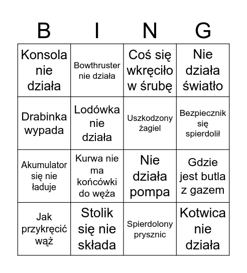 Żaglówkowe Bingo Card
