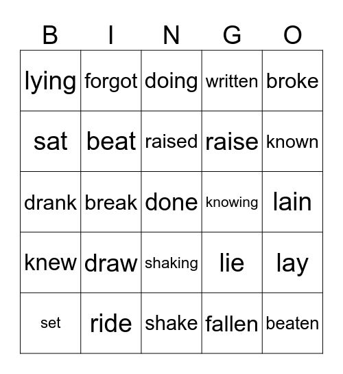Verb Principal Parts Bingo Card