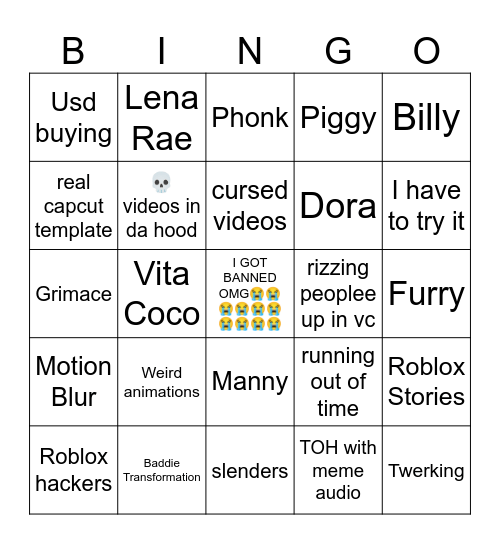 Roblox TikTok Bingo Card Bingo Card