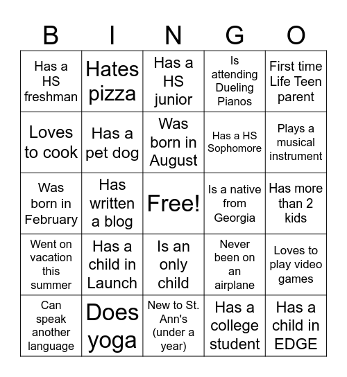 Untitled Bingo Card
