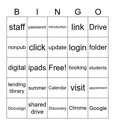NPSS Tech Updates Bingo Card