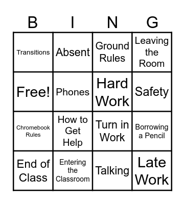 Classroom Expectations BINGO! Bingo Card