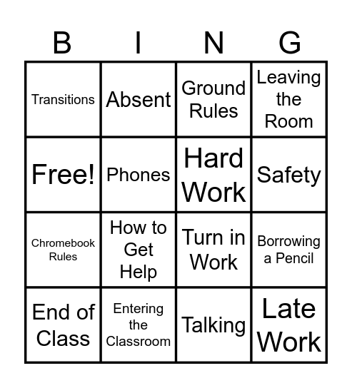 Classroom Expectations BINGO! Bingo Card