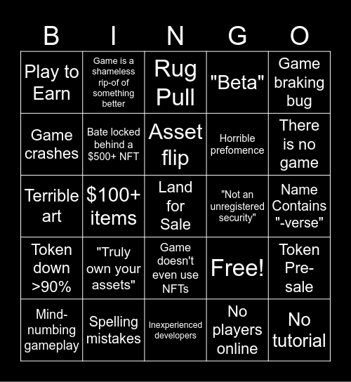 NFT GAMES Bingo Card