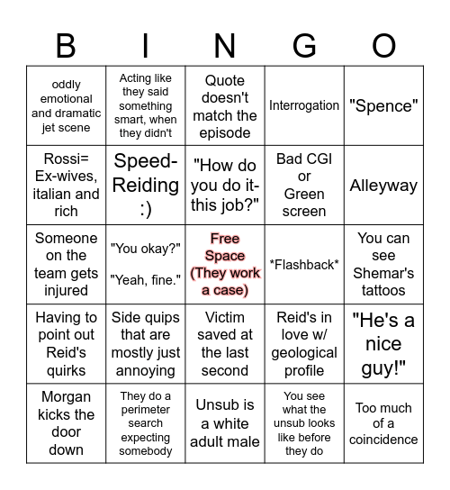 Criminal Minds Bingo Card