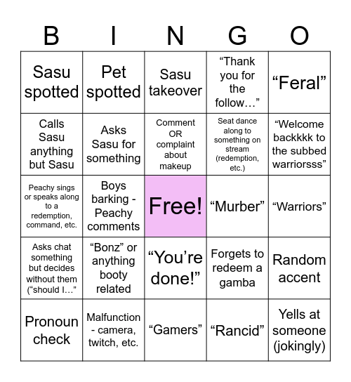 48 hour Subby Bingo Card