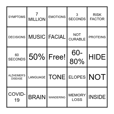 DEMENTIA Bingo Card