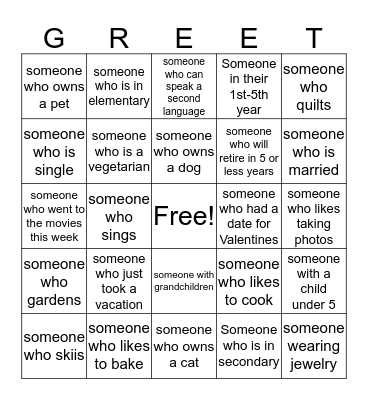 GETTING TO KNOW EACH OTHER Bingo Card