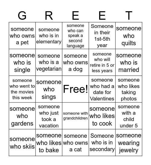 GETTING TO KNOW EACH OTHER Bingo Card