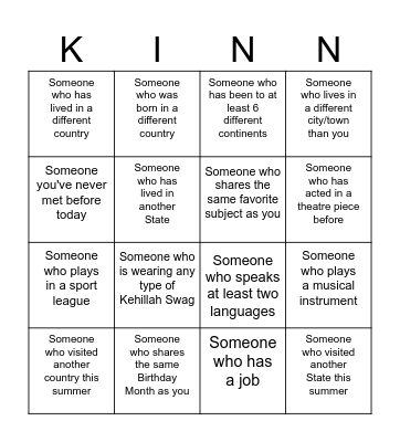 Kinnus 2023 Bingo Card