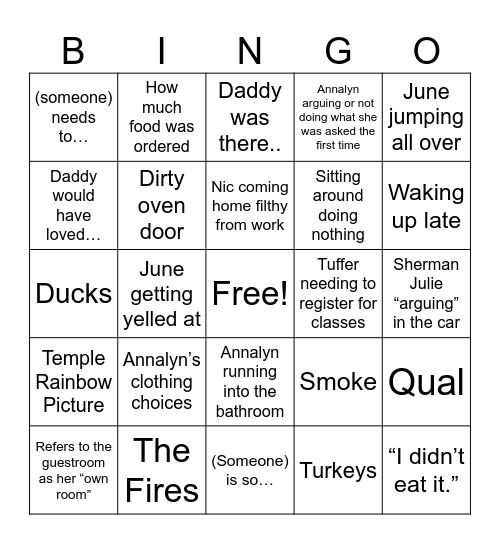 Untitled Bingo Card
