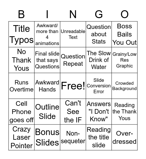 Grad Symposium Bingo (2016) Bingo Card