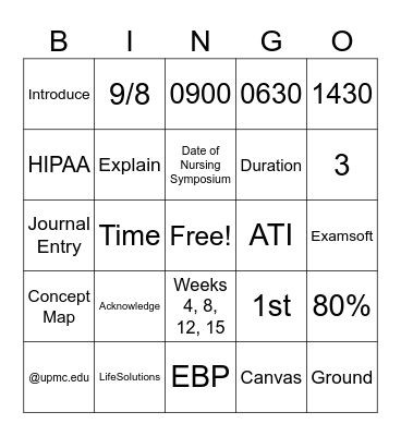Orientation BINGO Card
