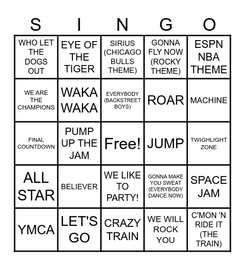PUMP UP SINGO Bingo Card